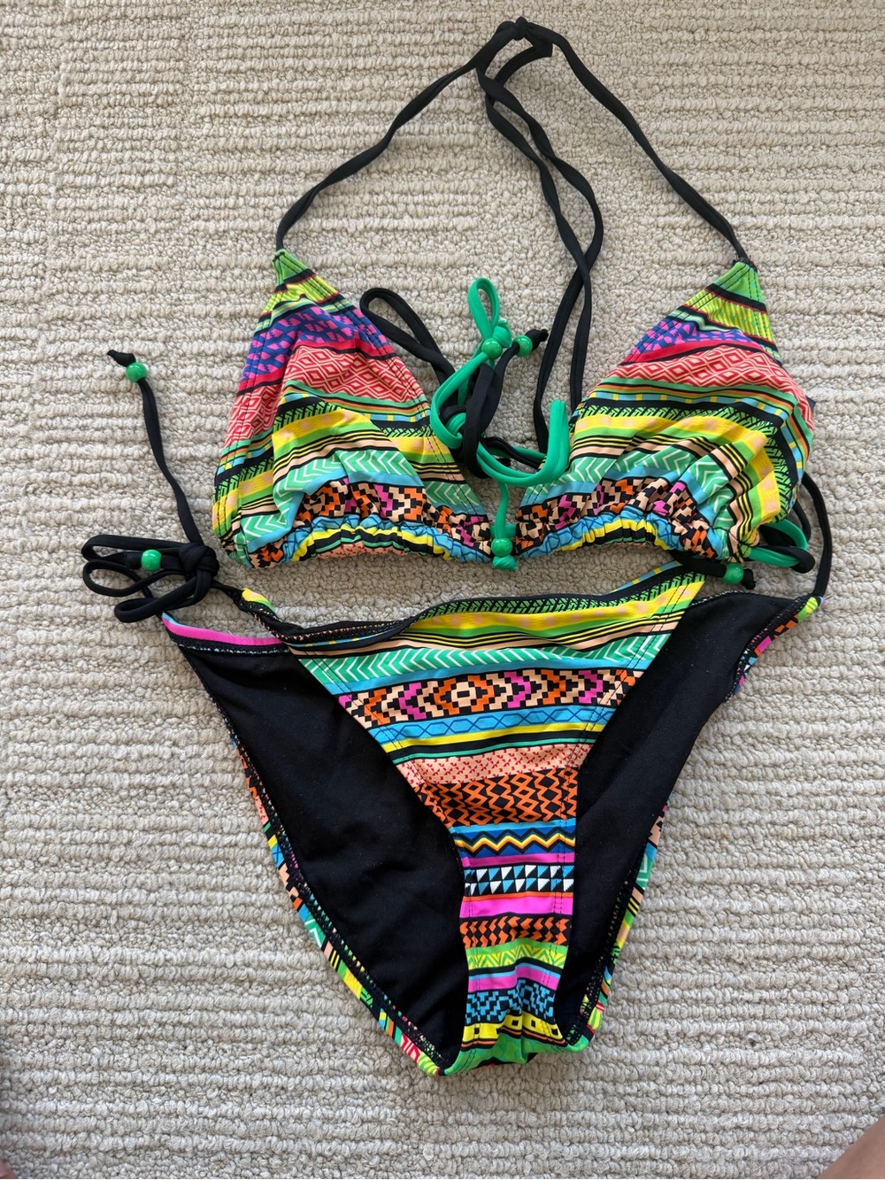 H&M Multicolor Patterned Triangle Bikini - Black Trim